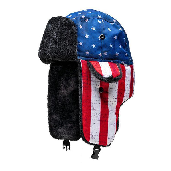 Trapper Hat | American Flag | Black Fur