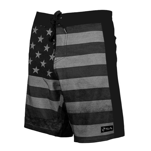 Board Shorts | Blackout American Flag | Silver SA Shield