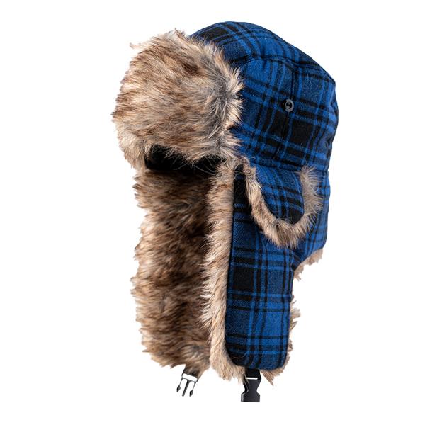 Trapper Hat | Flannel | Blue | Brown Fur