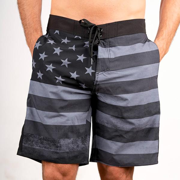 Board Shorts | Blackout American Flag | Silver SA Shield