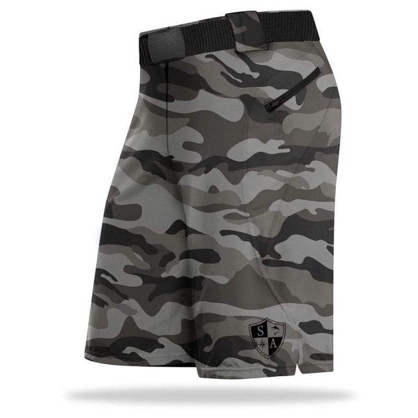 Performance Shorts | Grey Military Camo | Silver SA Shield