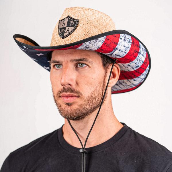 Cowboy Under Brim Straw Hat | American Flag