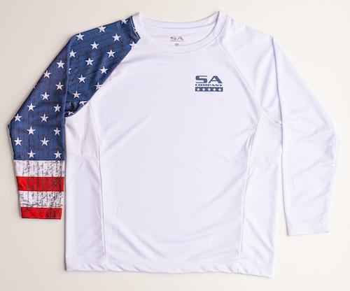 Kids Performance Long Sleeve W/ Mesh | White | 1 Sleeve-American Flag