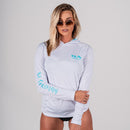 Womens Long Sleeve Long Sleeve Hooded PERFormance Shirt W/Mesh | White | Tidal Waves