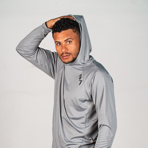 Performance Hooded Long Sleeve W/ Mesh | Grey | 2 Logo