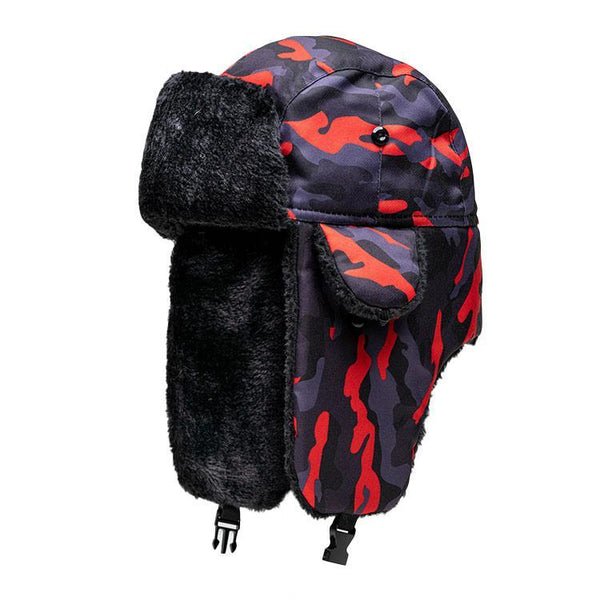 Trapper Hat | Fire Military Camo | Black Fur