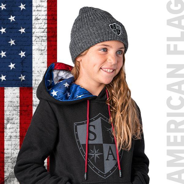 Kids Hoodie Inner Lined| Black | American Flag