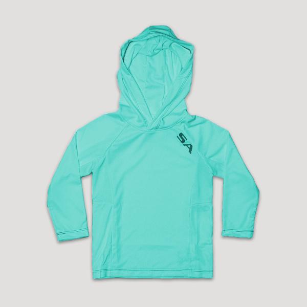 Kids Performance Hooded Long Sleeve W/ Mesh | Mint | 2-Logo