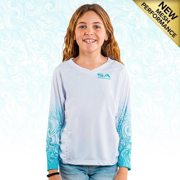 Girls Performance Long Sleeve W/ Mesh | White | Tidal Waves