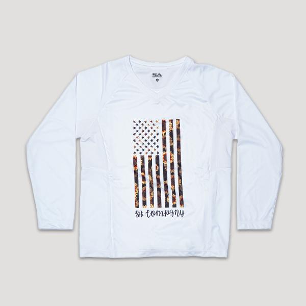 Girls Performance Long Sleeve W/ Mesh | White | Sunflower