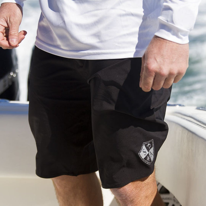 Board Shorts | Solid Black | Silver SA Shield