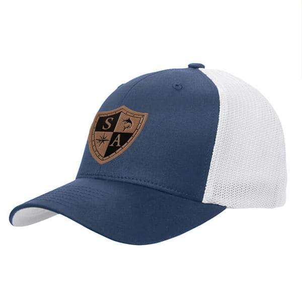 SA Snapback Hat | Navy & White Mesh | Leather