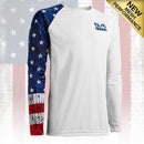 Performance Long Sleeve W/ Mesh | White | 1 Sleeve-American Flag
