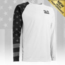 Performance Long Sleeve W/ Mesh | White | Blackout American Flag Sleeve