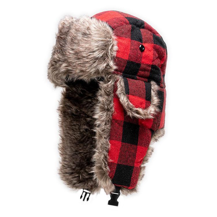 Trapper Hat | Lumberjack Red | Brown Fur