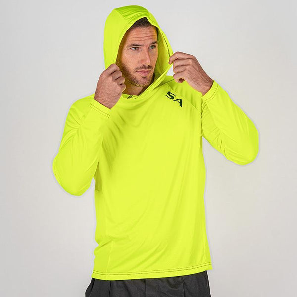 Performance Hooded Long Sleeve W/ Mesh | Safety Yellow | 2 Logo