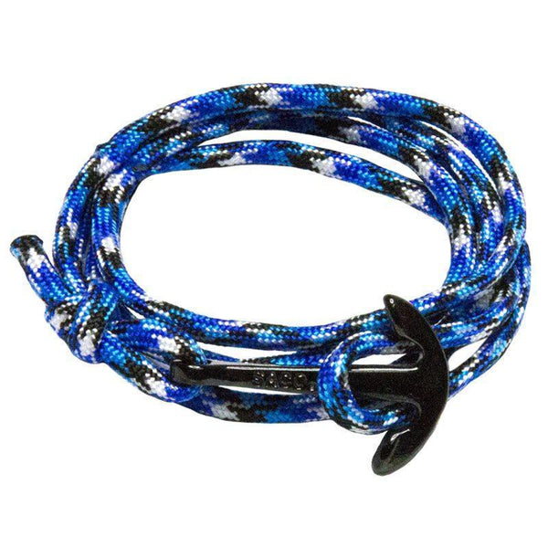 Black Anchor Wrap Bracelet | Blue, Black & White Nylon - SA Company 