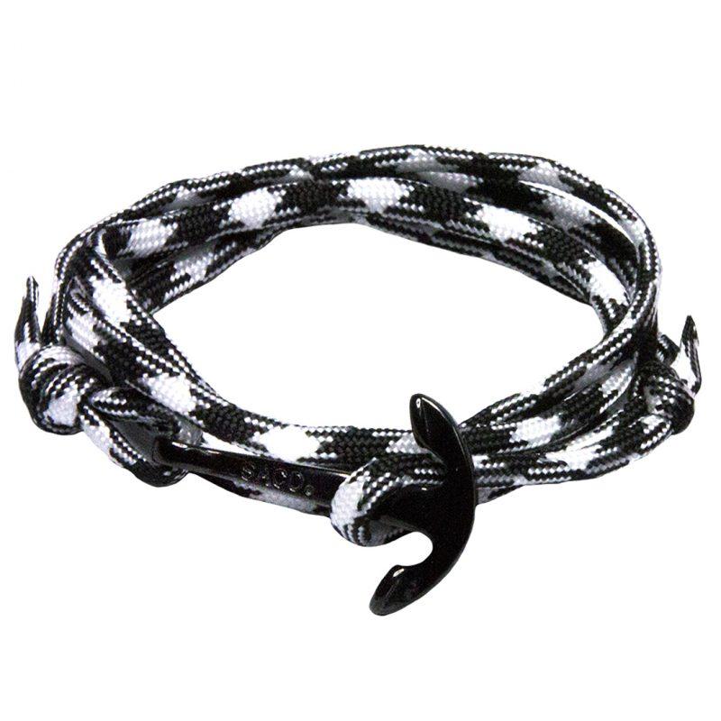 Black Anchor Wrap Bracelet | Black & White Nylon