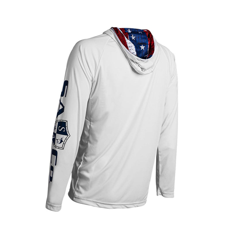 Long Sleeve Hooded PERFormance Long Sleeve W/Mesh | White | Inner Hood-American Flag