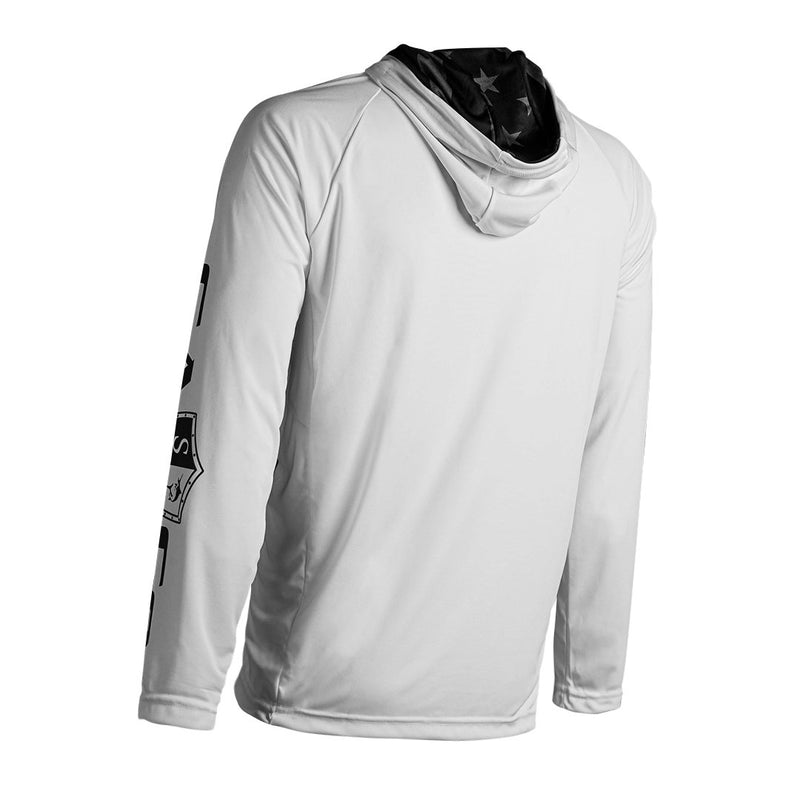 Long Sleeve Hooded PERFormance Long Sleeve W/Mesh | White | Inner Hood-B/O American Flag