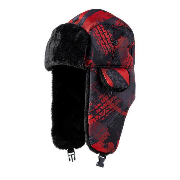 Trapper Hat | Black & Red USA | Black Fur