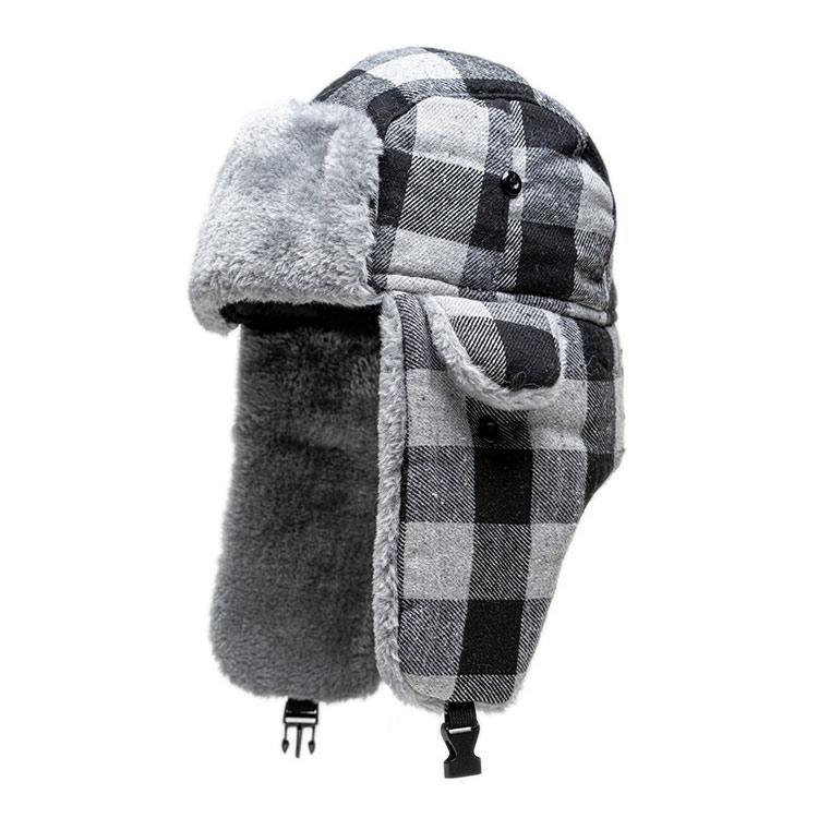 Trapper Hat | Lumberjack | Grey Plaid | Grey Fur