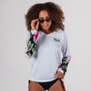 Womens Long Sleeve Performance Shirt W/Mesh | White | Hawaiian Floral