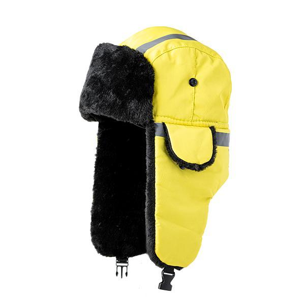 Trapper Hat | Nylon | Safety Yellow | Black Fur